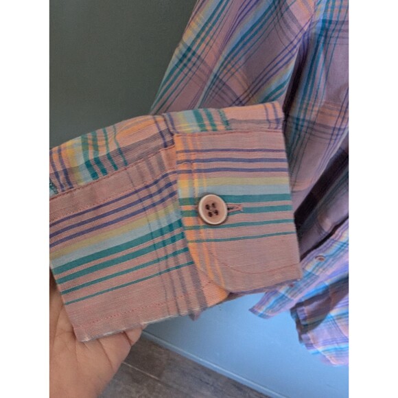 Vintage Pierre Cardin Lavender Shirt: 80s Plaid Long Sleeve Shirt Size L - Picture 4 of 10